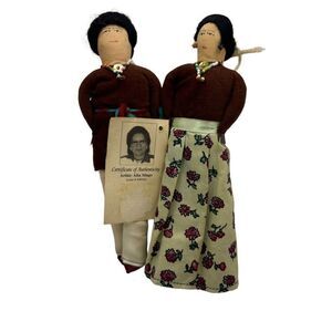 Fred Harvey Trading Company Handmade Navajo Cloth Doll Pair 8.5 tall